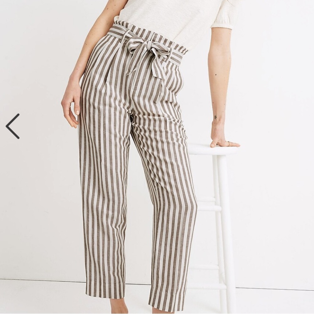 MADEWELL Striped Linen-Blend Paperbag Pants